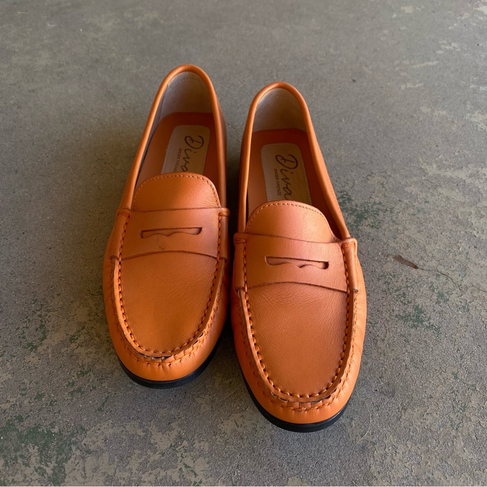 Florence Italy Orange Leather Moccasins